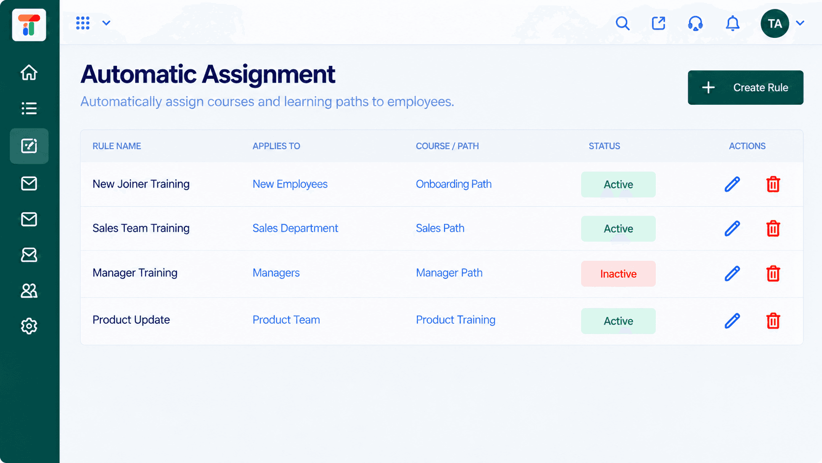 Triostack LMS screen for the train stage